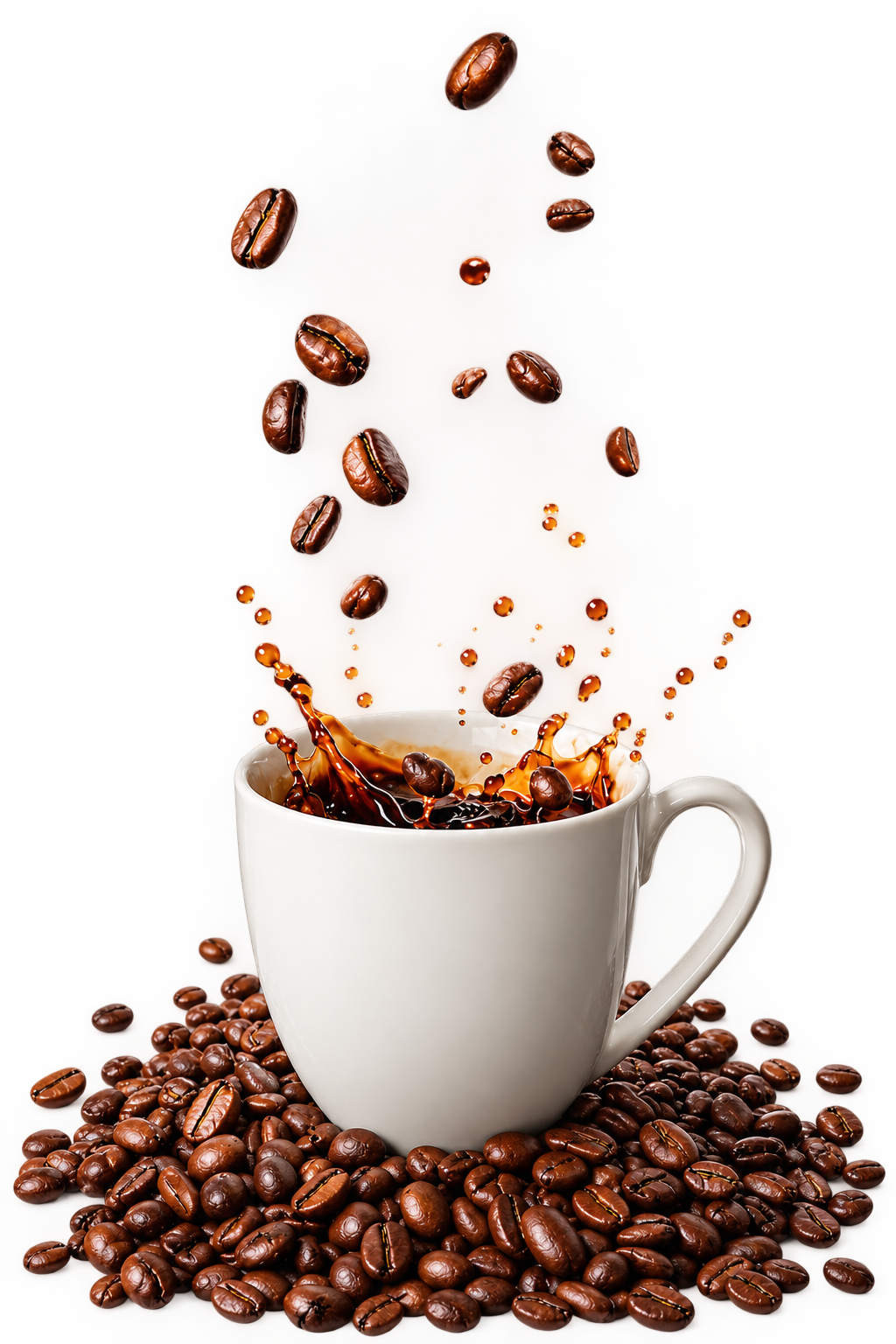Dynamic Coffee Splash and Roasted Beans