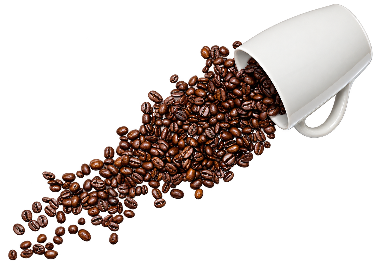 Spilled Coffee Beans and White Mug